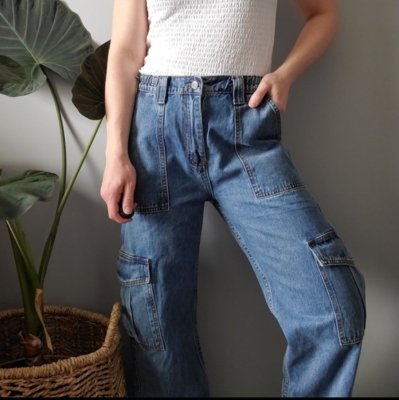 NWT 90s Wide Leg Utility Cargo Jeans - Picture 1 of 12